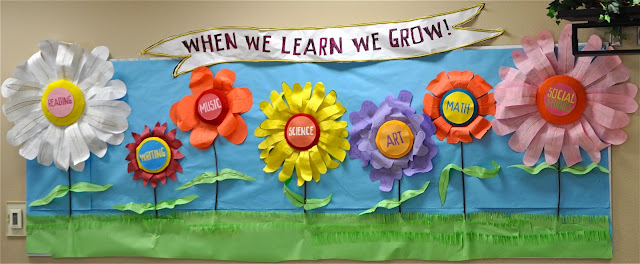 Classroom Bulletin Board Decoration Using Paper Flower In Spring Season Bulletin board ideas for spring classroom decoration