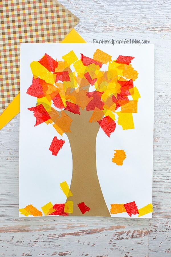 Colourful Tissue Paper & Handprint Autumn Tree Craft Ideas for Kids Autumn Tree Craft Ideas for Kids
