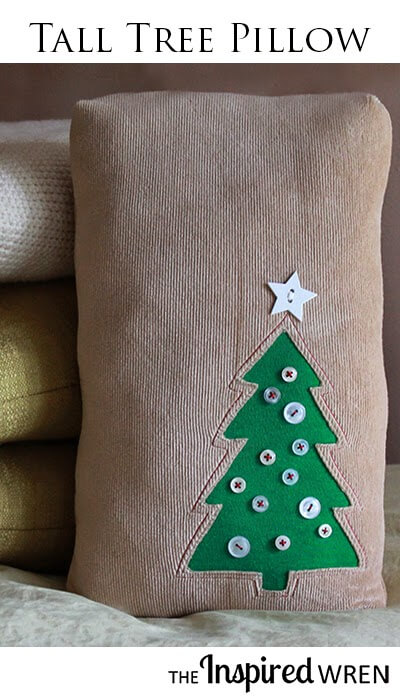 DIY Tall Tree Pillow Christmas Decoration Craft Ideas With Buttons
