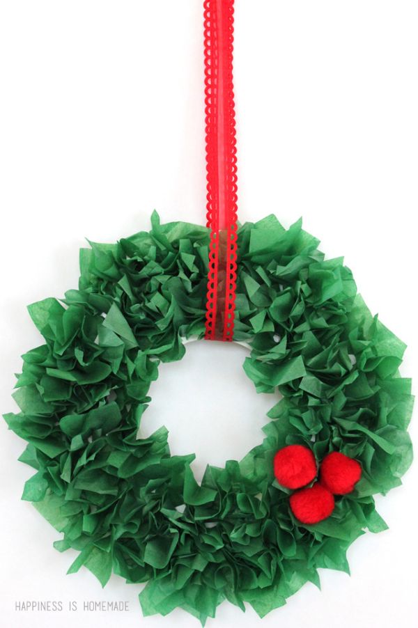 DIY Christmas Crafts for Kids Wreath with a red ribbon