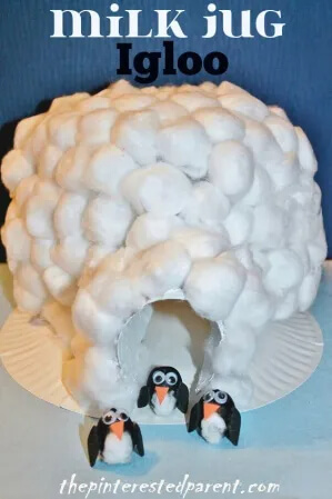 Easy Milk Jug Igloo Craft With Cotton BallsDIY Winter Crafts With Cotton Balls