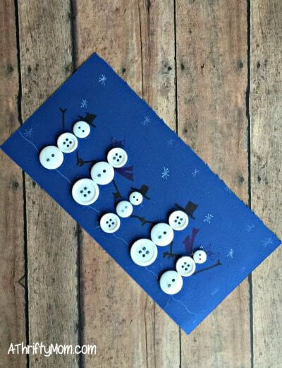 Easy-To-Make Button Snowman Family Art Idea DIY Winter Button Crafts