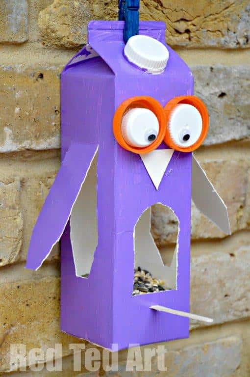 Fun-To-Make Bird-Shaped Milk Jug Bird Feeder Craft