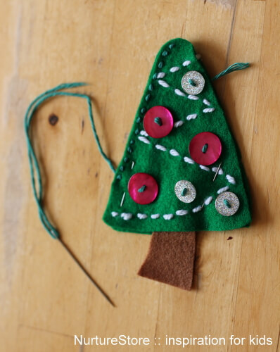 Simple Sewing Christmas Decoration Craft Project With Buttons For Kids