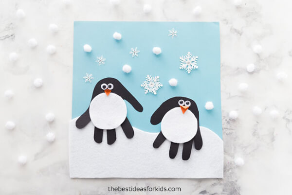 Let's Make Cotton Ball Snowfall Handprint Penguin Craft