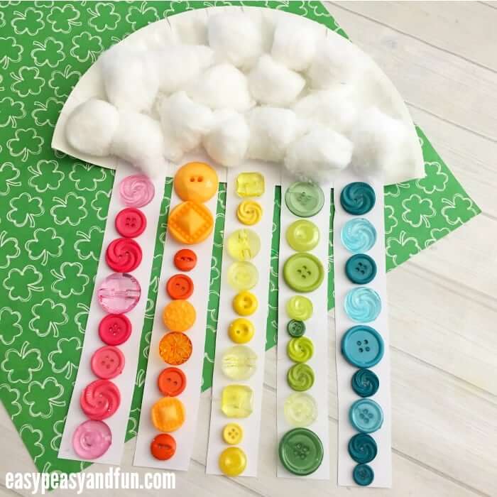 Rainbow Craft Made With Paper Plate, Cotton Balls & Buttons